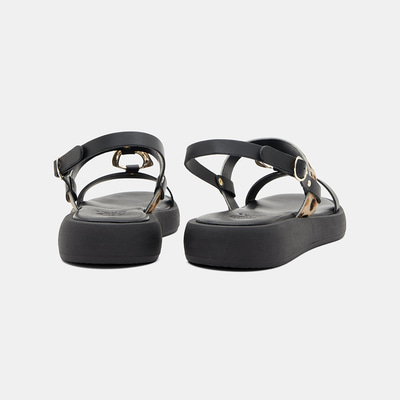 Kadın Siyah Leopar Desenli Tokalı Deri Sandalet