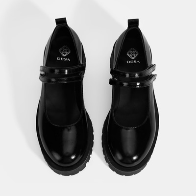 Kadın Siyah Mary Jane Cırt Detaylı Deri Babet