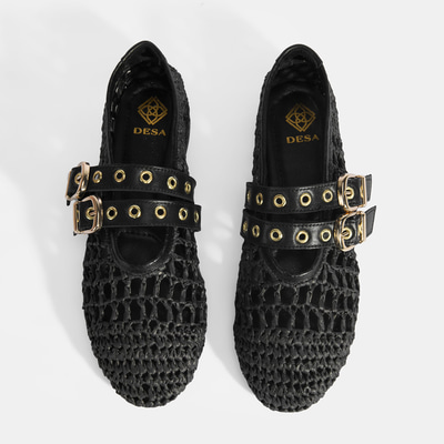 Kadın Siyah Metal Toka Aksesuarlı Örgü Babet