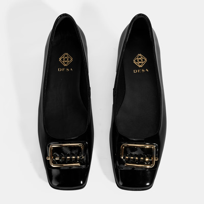 Kadın Siyah Metal Toka Aksesuarlı Rugan Babet