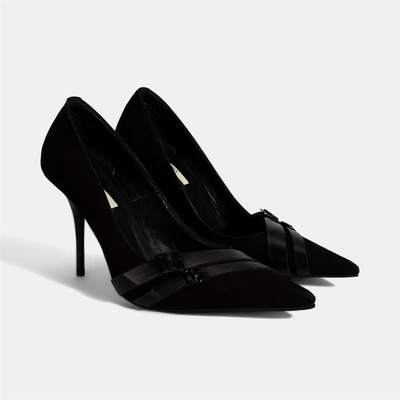 Kadın Siyah Metal Toka Detaylı Süet Stiletto