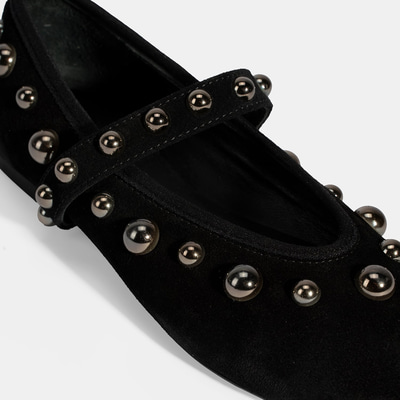 Kadın Siyah Metal Zımba Detaylı Mary Jane Babet