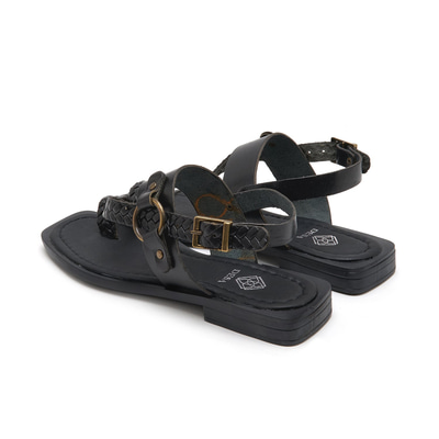 Kadın Siyah Örgü Baskılı Deri Sandalet