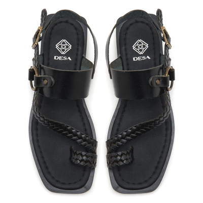 Kadın Siyah Örgü Baskılı Deri Sandalet