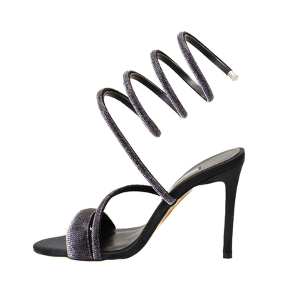 Kadın Siyah Parlak Taş Detaylı Abiye Topuklu Ayakkabı