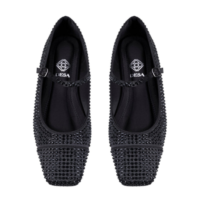 Kadın Siyah Parlak Taş Detaylı Mary Jane Babet