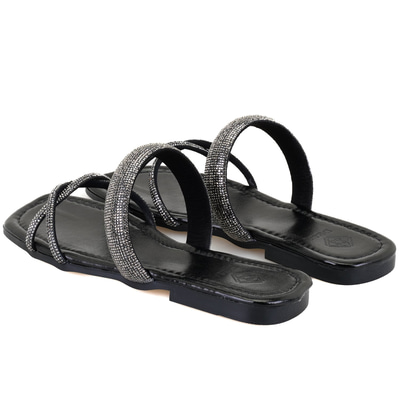 Kadın Siyah Parlak Taş Detaylı Terlik