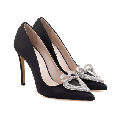 Kadın Siyah Parlak Taş Detaylı Topuklu Ayakkabı