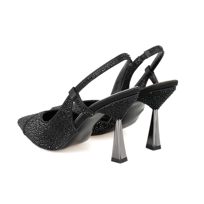 Kadın Siyah Parlak Taş Detaylı Topuklu Abiye