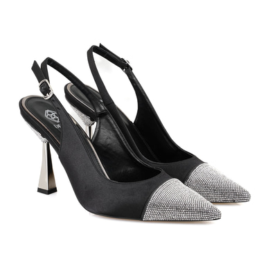 Kadın Siyah Parlak Taş Detaylı Topuklu Abiye Ayakkabı