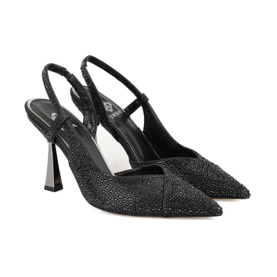 Kadın Siyah Parlak Taş Detaylı Topuklu Abiye