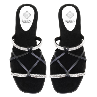 Kadın Siyah Parlak Taşlı Terlik