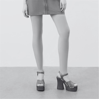 Kadın Siyah Platform Topuklu Deri Sandalet