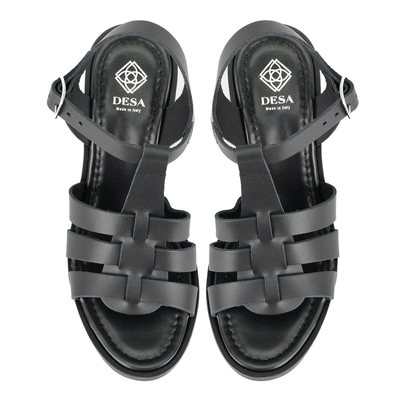 Kadın Siyah Platform Topuklu Deri Sandalet