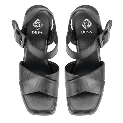 Kadın Siyah Platform Topuklu Deri Sandalet