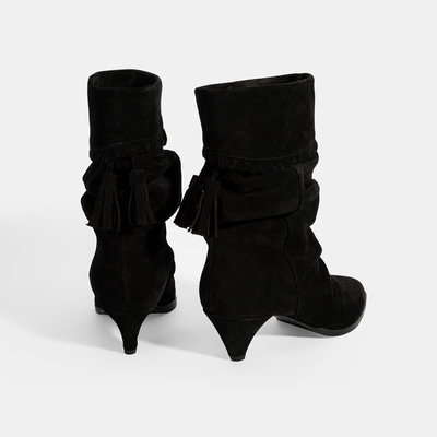 Kadın Siyah Püskül Detaylı Süet Topuklu Bot