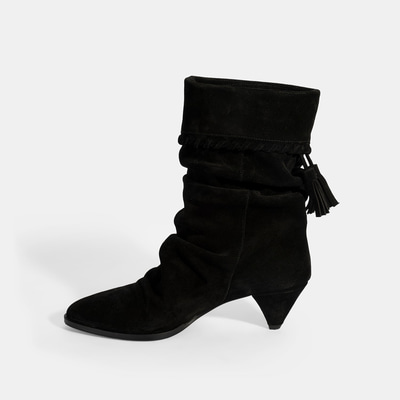 Kadın Siyah Püskül Detaylı Süet Topuklu Bot