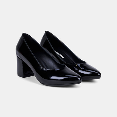 Kadın Siyah Rugan Deri Kalın Topuklu Ayakkabı 