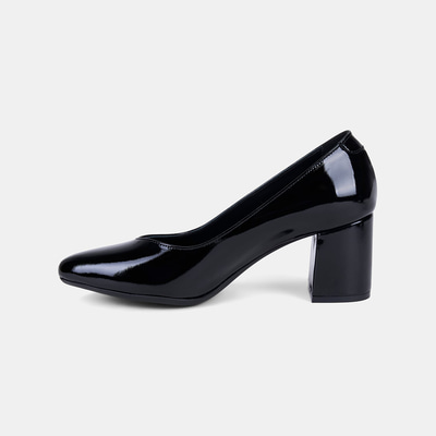 Kadın Siyah Rugan Deri Kalın Topuklu Ayakkabı 