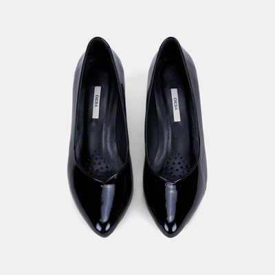 Kadın Siyah Rugan Deri Kalın Topuklu Ayakkabı 