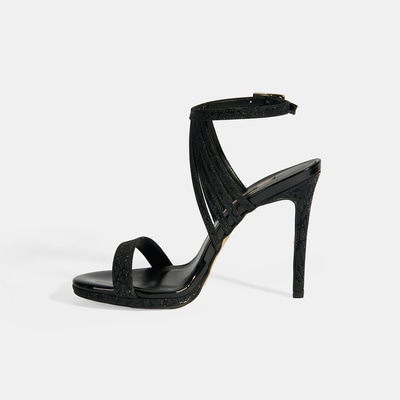 Kadın Siyah Simli Bantlı Topuklu Abiye Sandalet