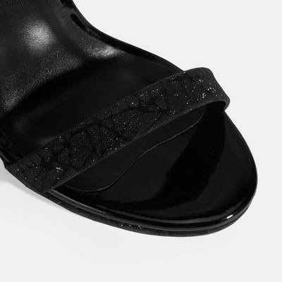 Kadın Siyah Simli Bantlı Topuklu Abiye Sandalet