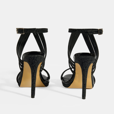 Kadın Siyah Simli Bantlı Topuklu Abiye Sandalet