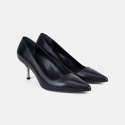 Kadın Siyah Sivri Burunlu Metal Topuklu Deri Stiletto