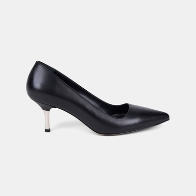 Kadın Siyah Sivri Burunlu Metal Topuklu Deri Stiletto