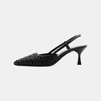 Kadın Siyah Sivri Burunlu Slingback Deri Topuklu Ayakkabı