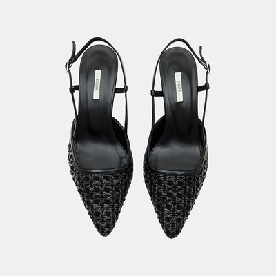 Kadın Siyah Sivri Burunlu Slingback Deri Topuklu Ayakkabı