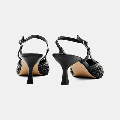 Kadın Siyah Sivri Burunlu Slingback Deri Topuklu Ayakkabı