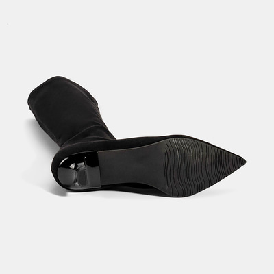 Kadın Siyah Sivri Burunlu Topuklu Stretch Çizme