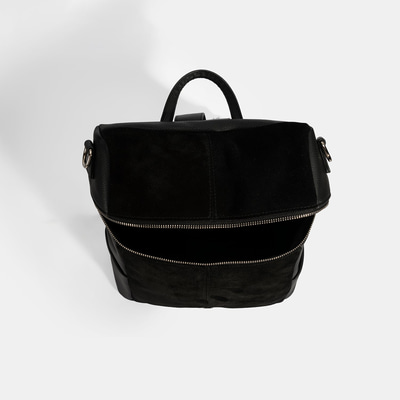 Kadın Siyah Süet Detaylı Fermuarlı Sırt Çantası