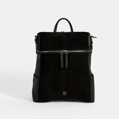 Kadın Siyah Süet Detaylı Fermuarlı Sırt Çantası