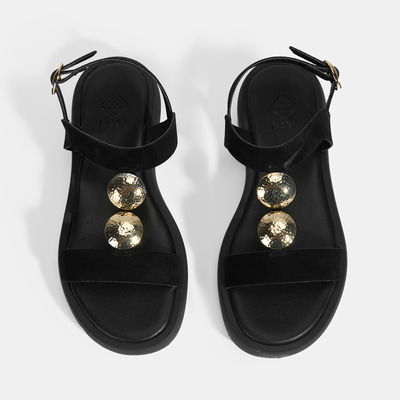 Kadın Siyah Süet Gold Aksesuarlı Sandalet