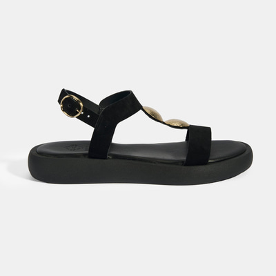 Kadın Siyah Süet Gold Aksesuarlı Sandalet