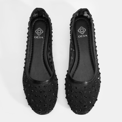 Kadın Siyah Taş Detaylı Fileli Babet