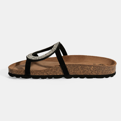 Kadın Siyah Taş Detaylı Süet Terlik