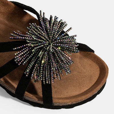 Kadın Siyah Taş Detaylı Süet Terlik