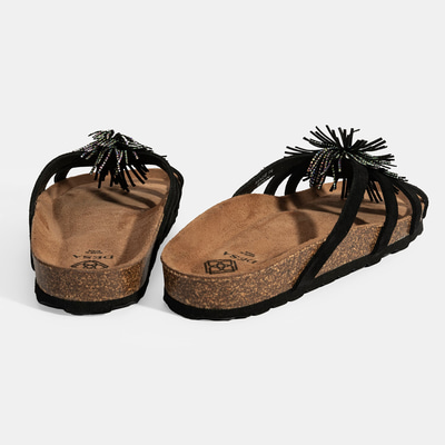 Kadın Siyah Taş Detaylı Süet Terlik