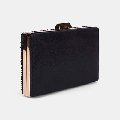 Kadın Siyah Taş İşlemeli Zincir Askılı Abiye Clutch