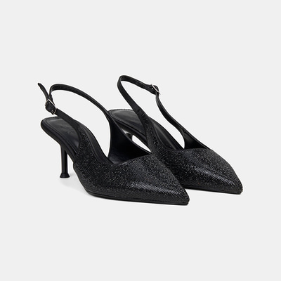 Kadın Siyah Taşlı Sivri Burunlu Topuklu Abiye Ayakkabı