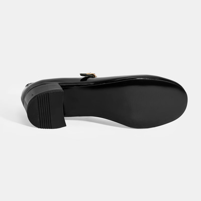 Kadın Siyah Toka Aksesuarlı T-Bant Rugan Topuklu Babet