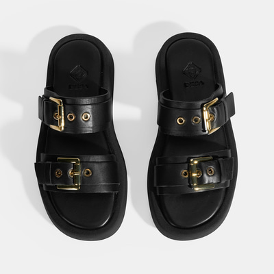 Kadın Siyah Toka Detaylı Deri Terlik 