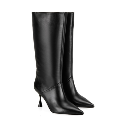 Kadın Siyah Topuklu Deri Çizme