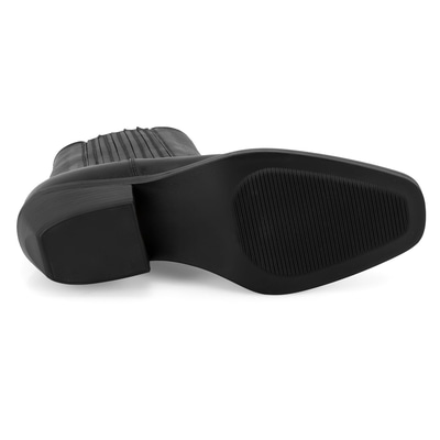 Kadın Siyah Topuklu Deri Kovboy Botu