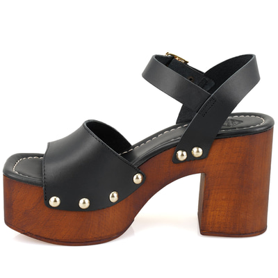 Kadın Siyah Topuklu Deri Sandalet