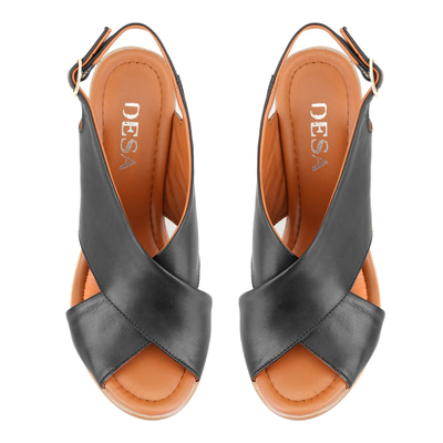 Kadın Siyah Topuklu Deri Sandalet