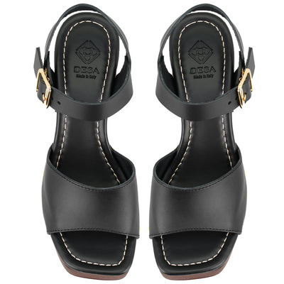 Kadın Siyah Topuklu Deri Sandalet